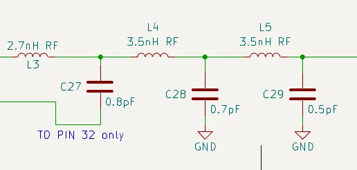 Réseau d'adaptation optimisé par Codium pour le nRF54L, avec les nouvelles valeurs de condensateurs
